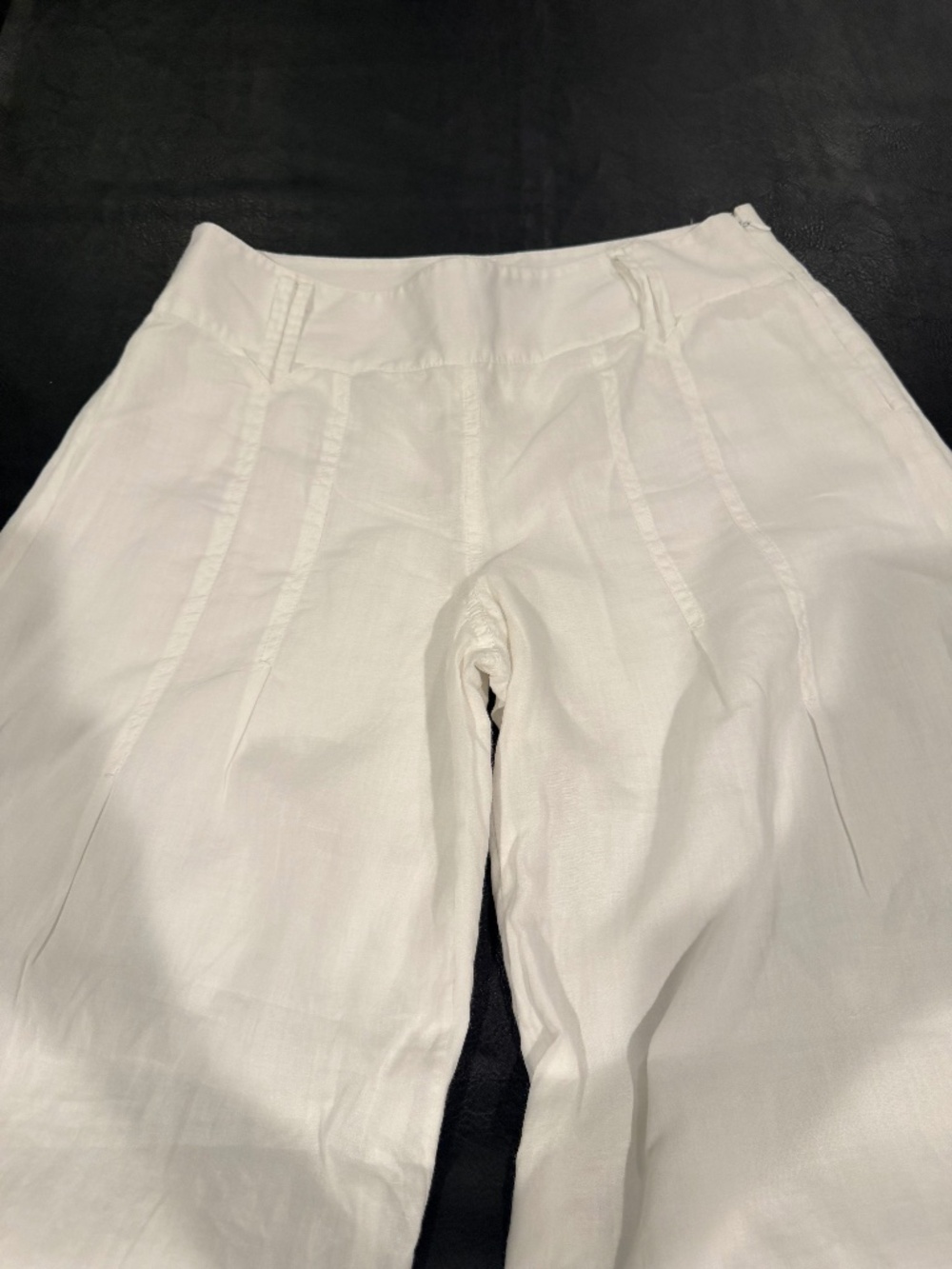 Eli Tahari Wide Leg White Lined Linen Wide Bottom Pants 8